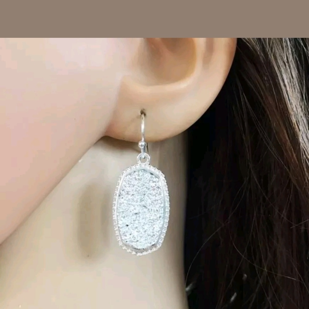 ⬇️$29Lee Type Silver Trim Rose Gold Drusy Earrings